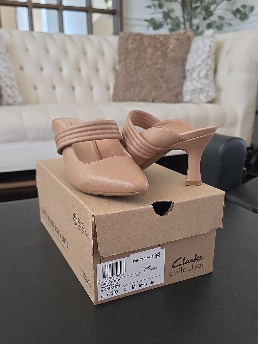 Clarks Nude/Tan Leather Heeled Mules